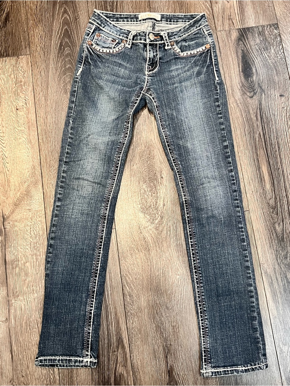 Vintage Y2K Miss Chic Rhinestone Embellished Pockets Bootcut Jeans Size 5